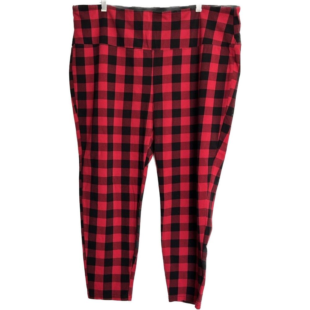 INTRO. LOVE THE FIT Womens Size 3X Red/Black Plaid Tapered Leg Pull On Leggings